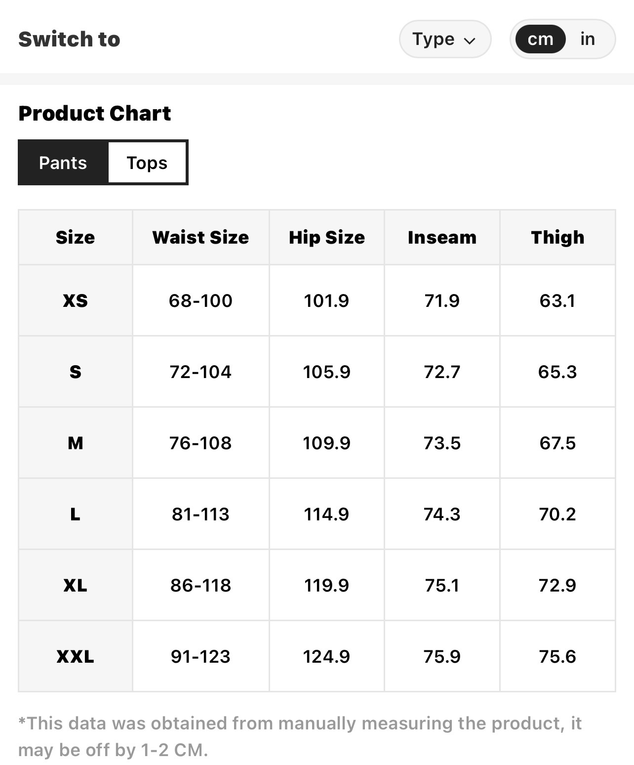 Size Chart